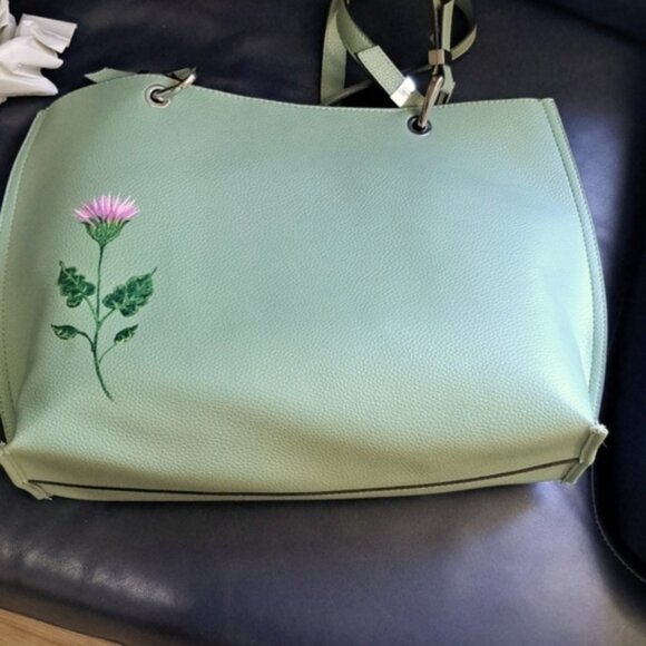 SOLD Hand Painted Upcycled Faux Leather Vegan Tote NWT Butterfly - Picture 13 of 16